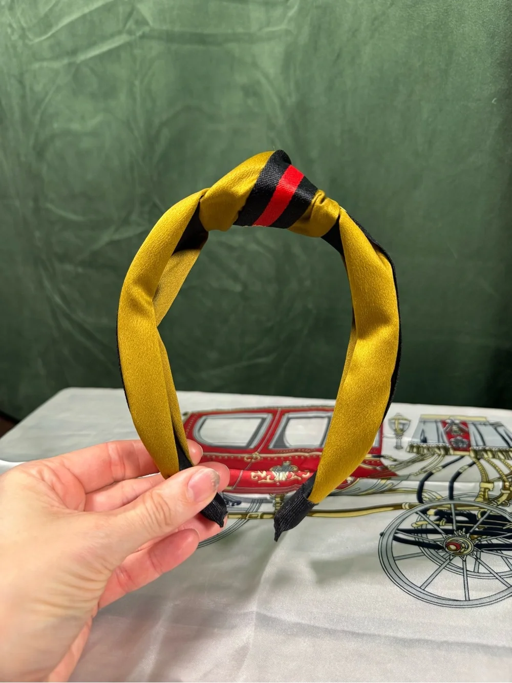 Gold & Black Knotted Headband with Red Stripe